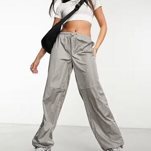 Daisy Street Drawstring Parachute Pants - 2 Silver Charcoal Mid Rise